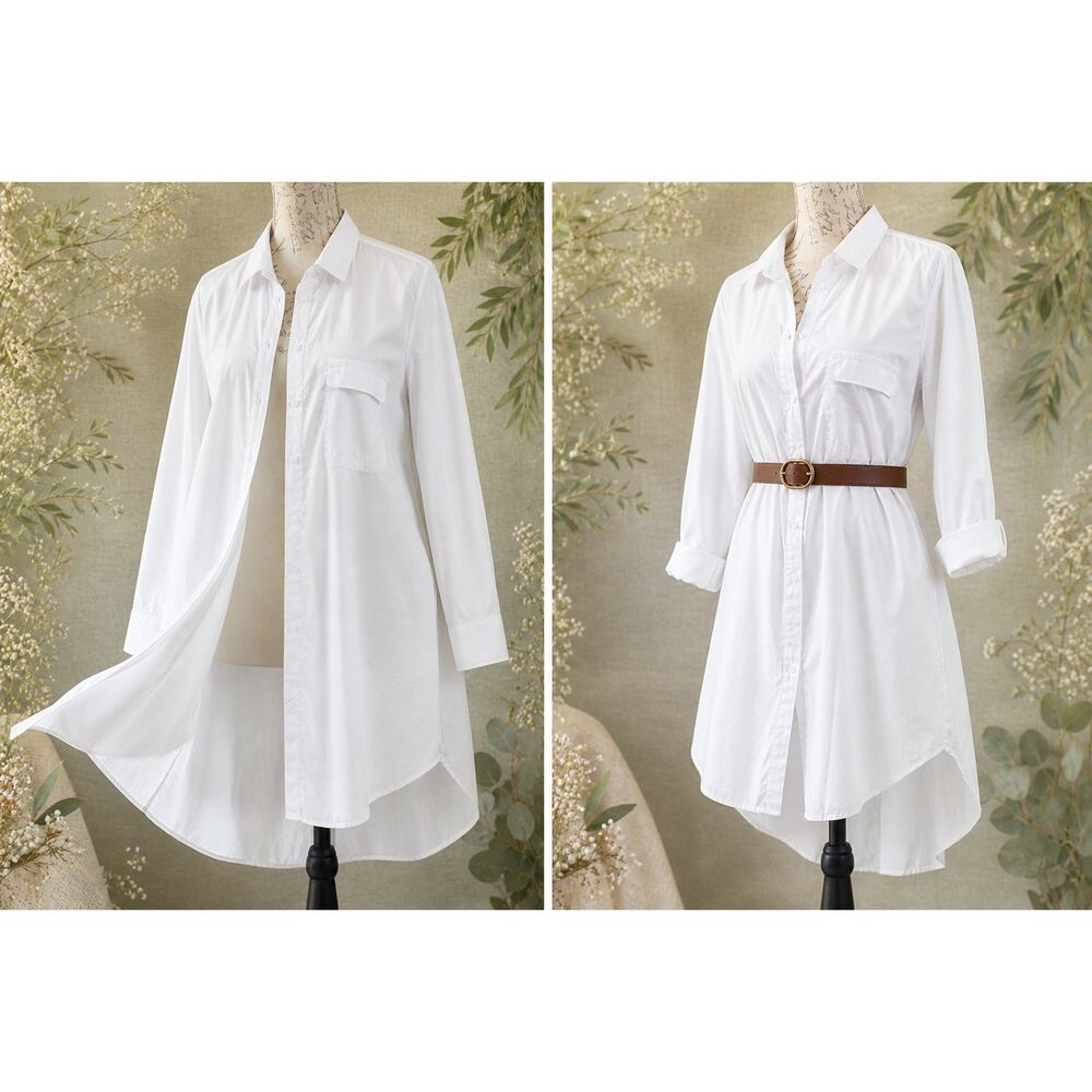 HAODUOYI White Hi Lo Shirt Dress XL Coastal Button Front Tunic Cover Up